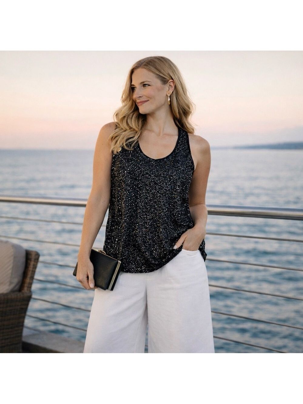 DIANE VON FURSTENBERG PELLINA BLACK BEADED SEQUIN SILK RACERBACK TANK TOP 2